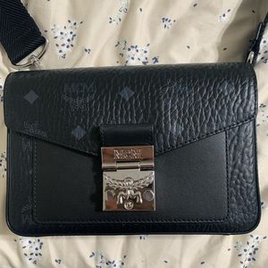 MCM Millie Visetos Logo Leather Crossbody Bag